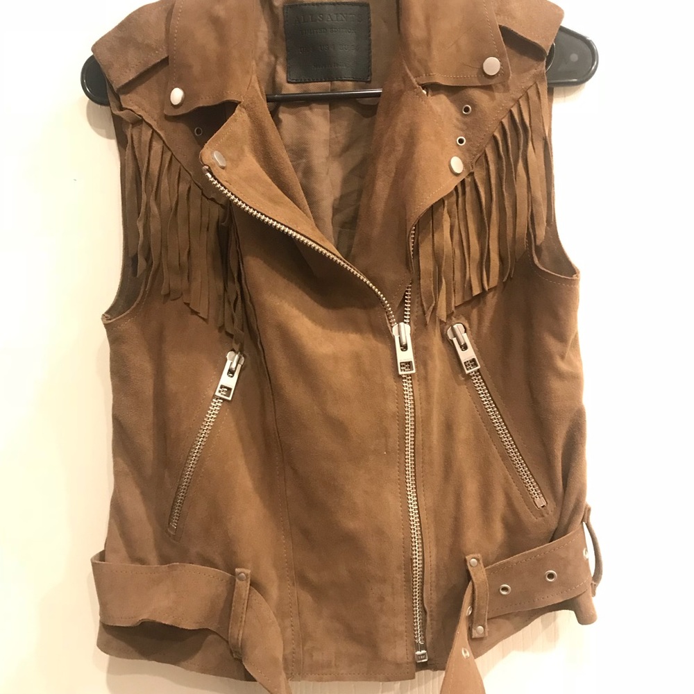 All Saints suede fringe vest